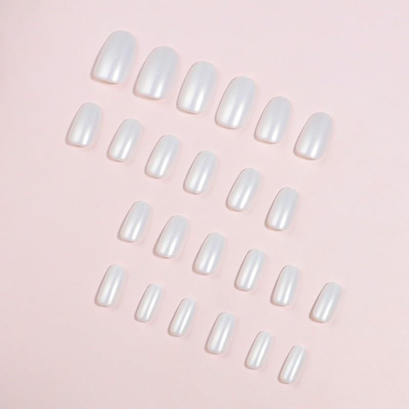 Press on Nails Short Almond Fake Nails Aurora False Nails with White Chrome