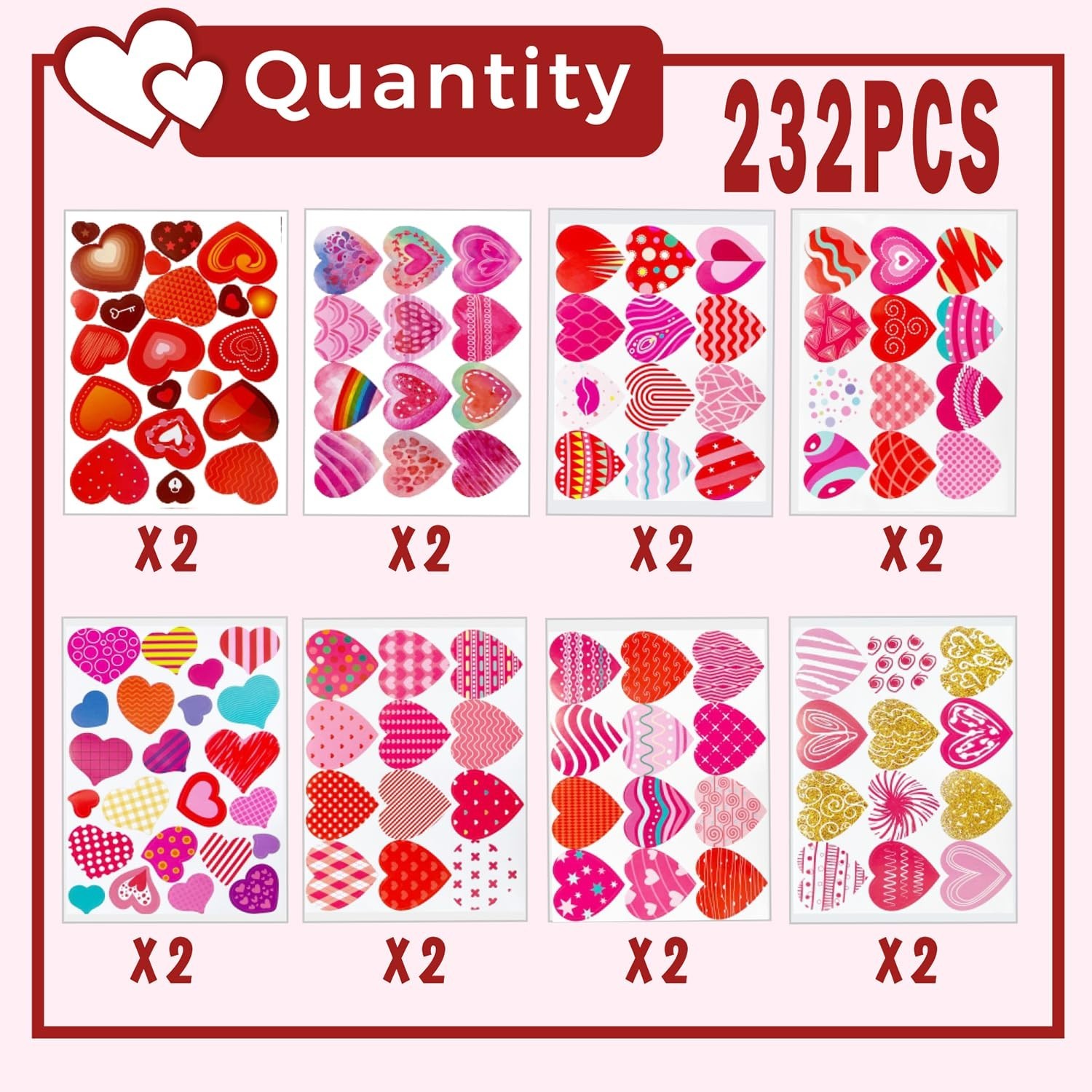 232 Pcs Valentines Day Stickers, Valentines Day Colorful Heart Stickers, Hear…