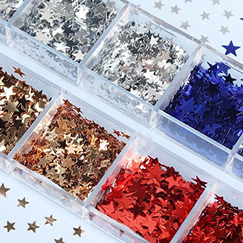 12 Grids 4th of July Nail Glitter Sequins Independence Day Star Nail Sequins P5