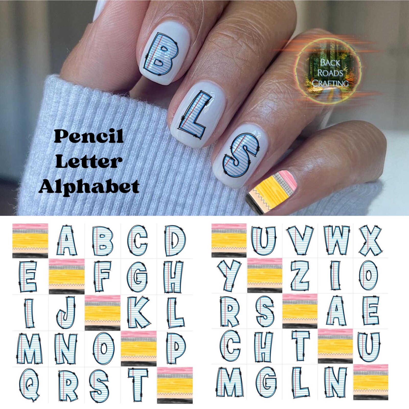 Pencil Letter Alphabet Waterslide Water Nail Decals Set Of 50 Instructions