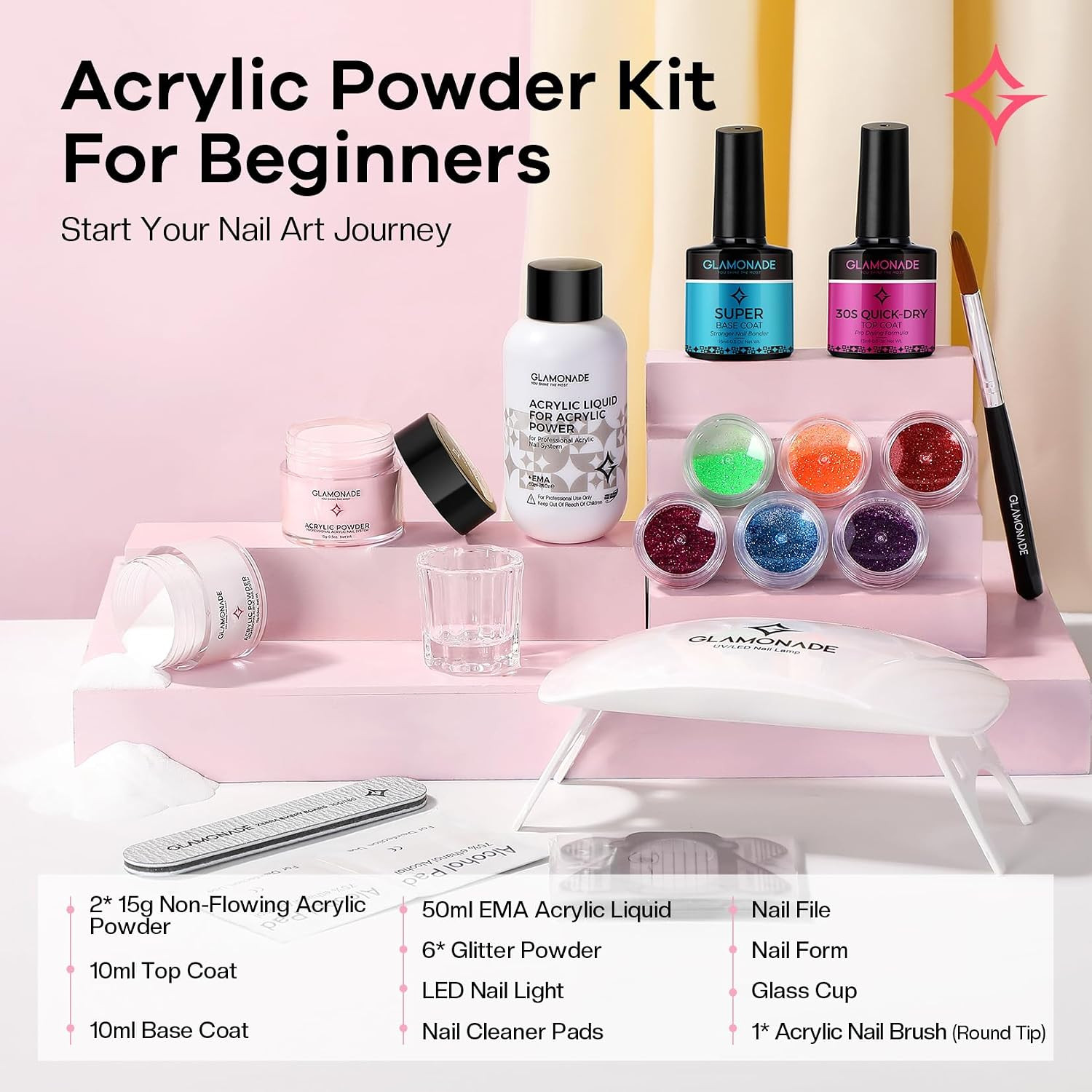 Acrylic Nail Kit for Beginners: Clear Pink Acrylic Powder Set Professional Nails