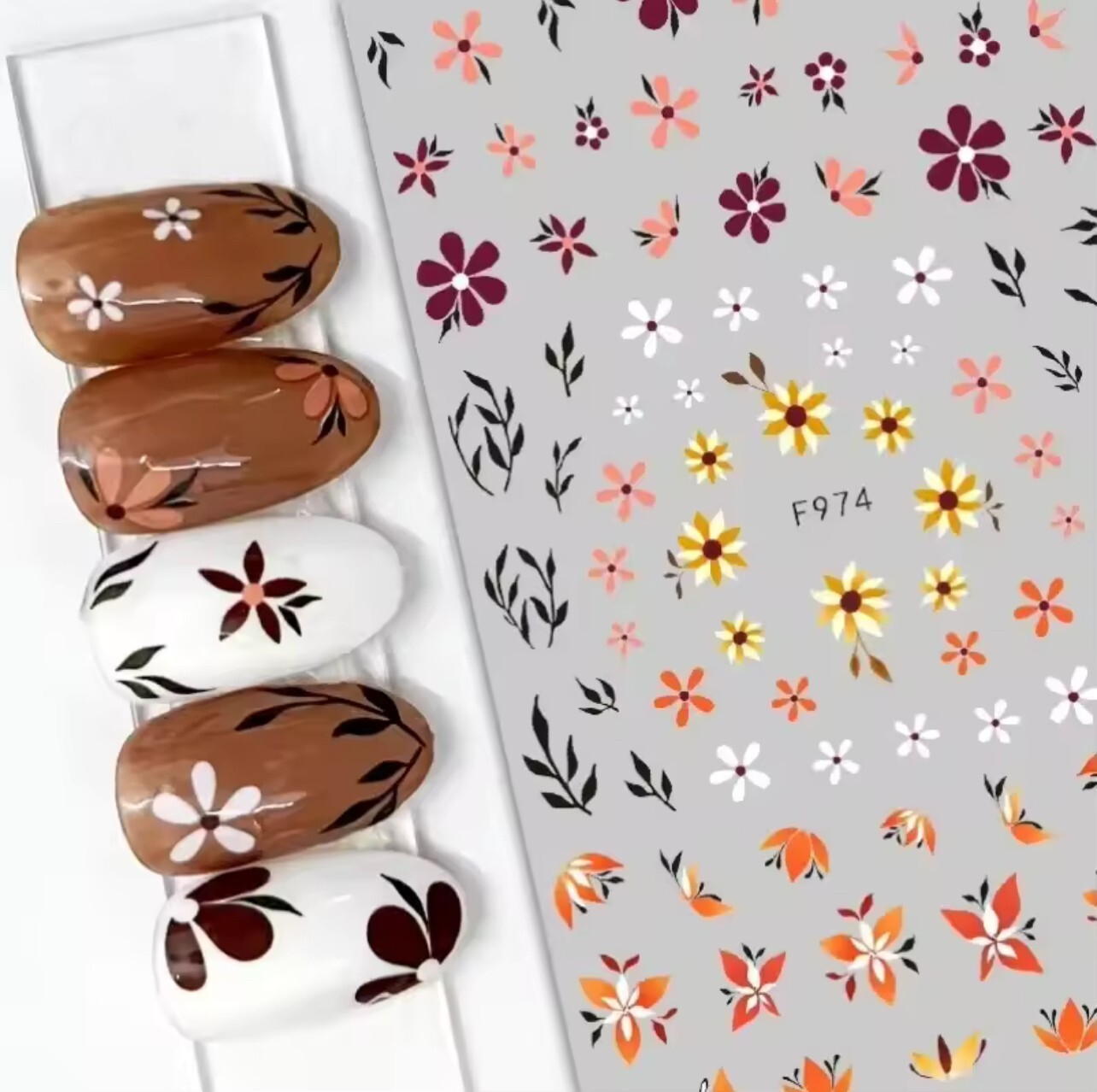 Nail Art Stickers Transfers Decals Spring Summer Flowers Floral Fern DIY F974