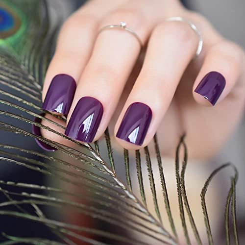 Press on Nails – Dark Purple Pure Color False Nails | UV Full Cover Finish 100C