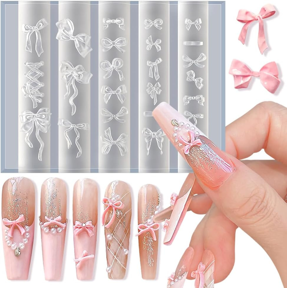 Bowknot Silicone Nail Molds, 3D Gel Nail Art Sculpture Bow Mold DIY Bow Charms f