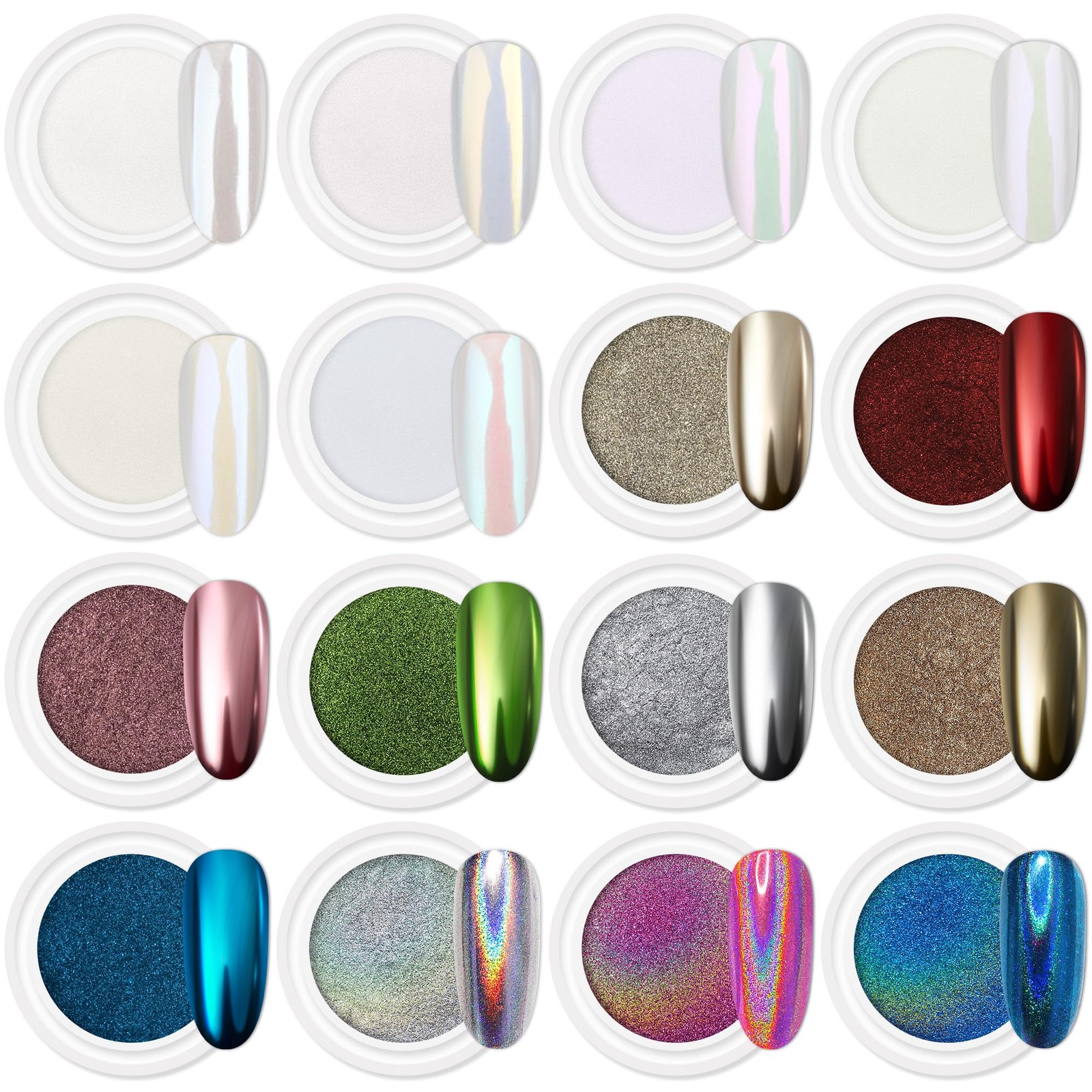 16 Jars Chrome Nail Powder Nail Art Fimo 1g/Jar White Pearl