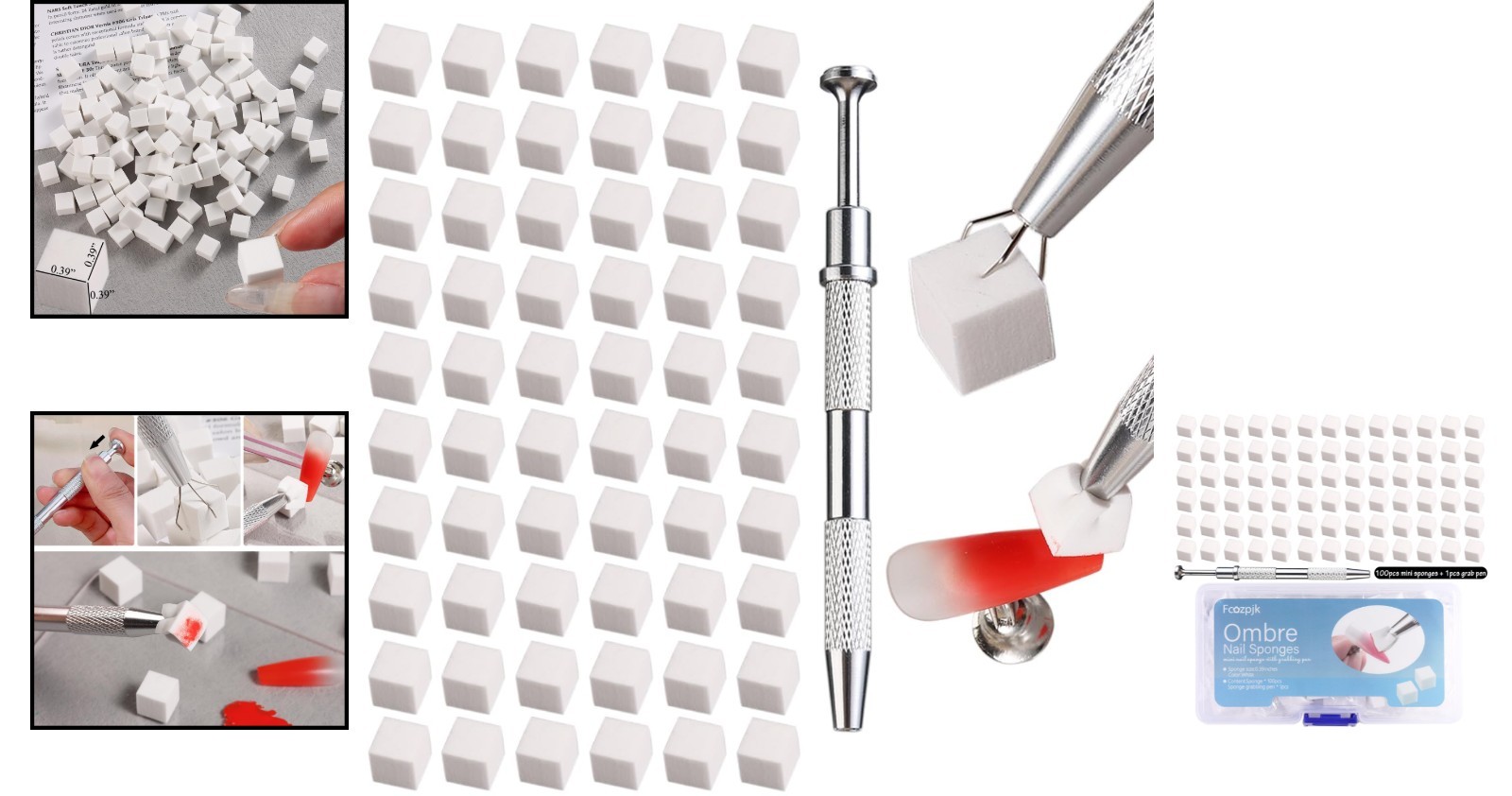 Compact 100pc Ombre Nail Sponges with Convenient Grabbing Pen for Details