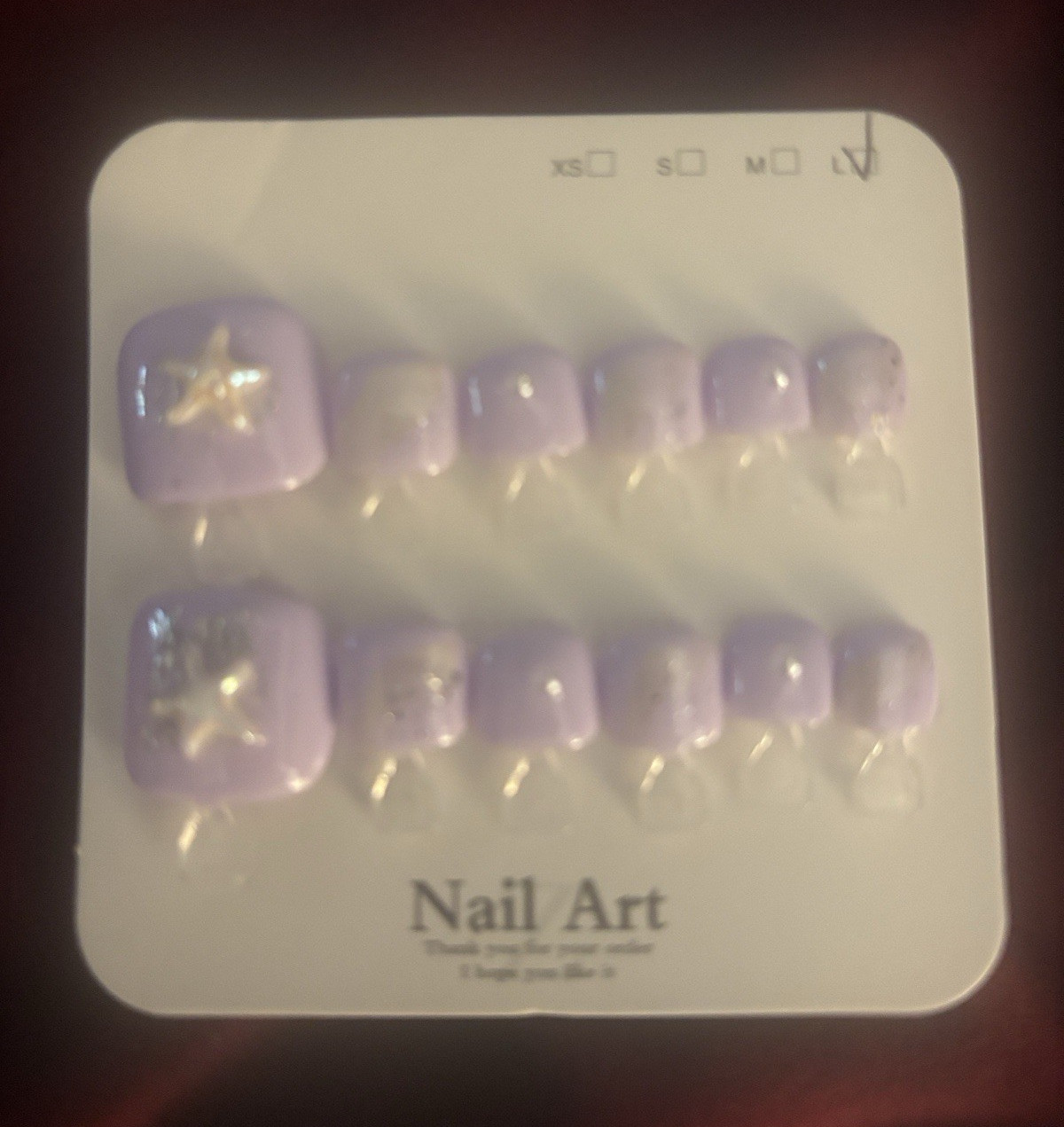Press-On Nails Set Purple Shiny Star Pre-Designed Short Square for Finger