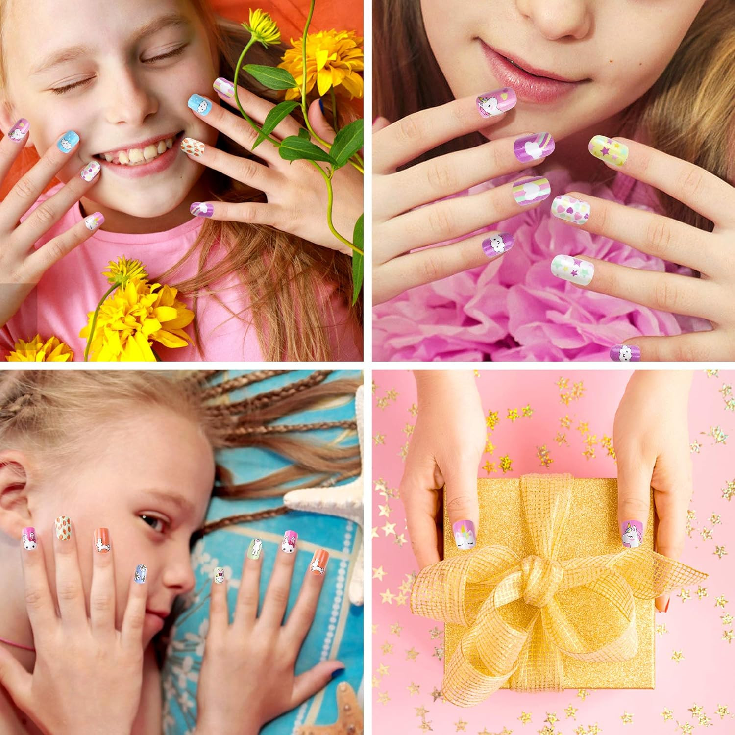 48 Pcs Stick on Nails for Kids Fake Nails for Girls False Nails Lovely Childr…
