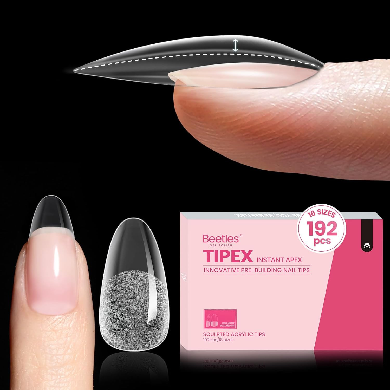 Beetles Tipex Nail Kit, Square Medium Nail Tips 224 Pcs 16 Sizes Pre-Etched Fake