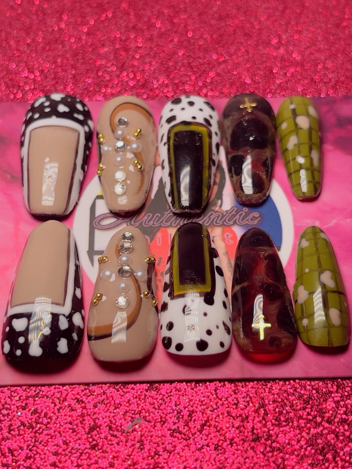 Long Coffin Press-On Nails Multicolor 3D Shiny by Nail Arts by Dia