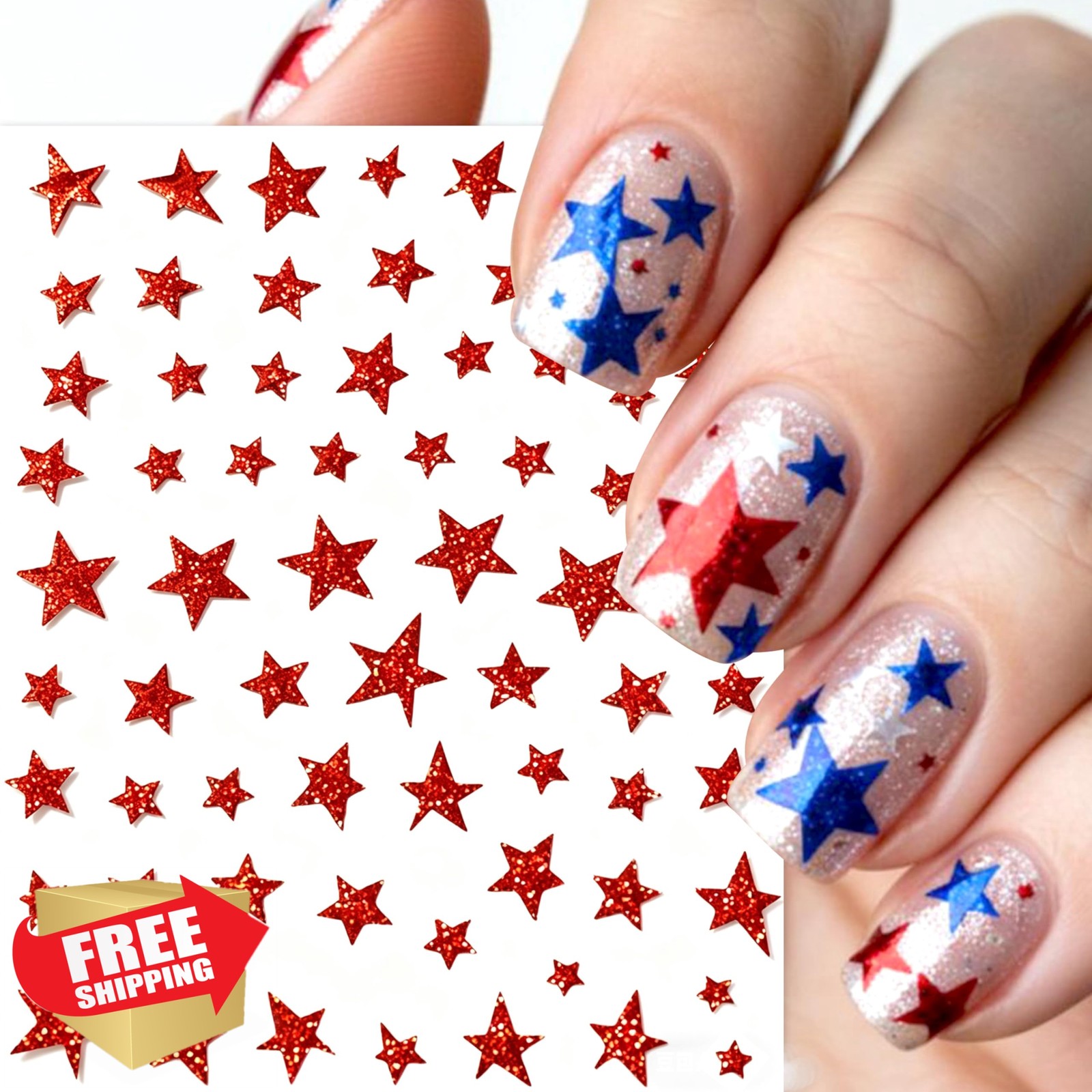 CnSybaris 3 Sheets Red Star Nail Stickers