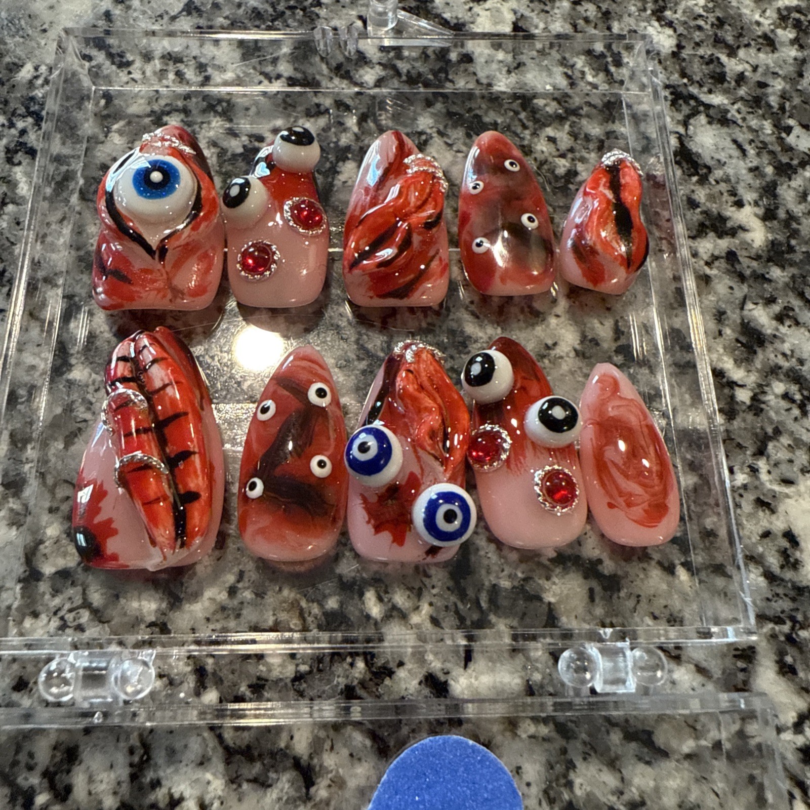 💎 CUSTOM Halloween Acrylic Handmade Press On Nails – Almond Shape – Size Large