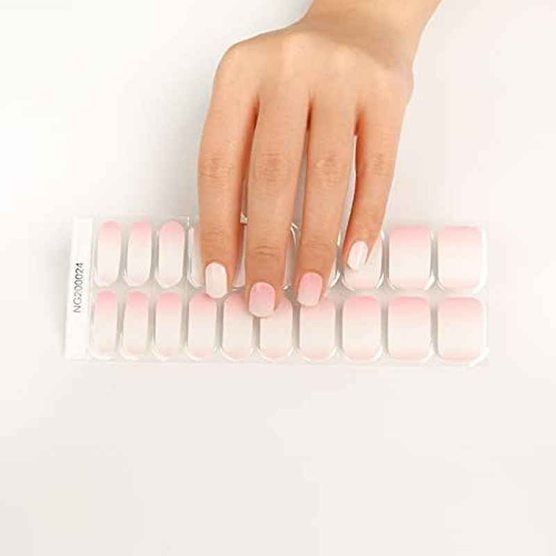 Semi Cured Gel Nail Strips 20 Pcs Gradient Pink Gel Nail Wraps, Stickers, UV