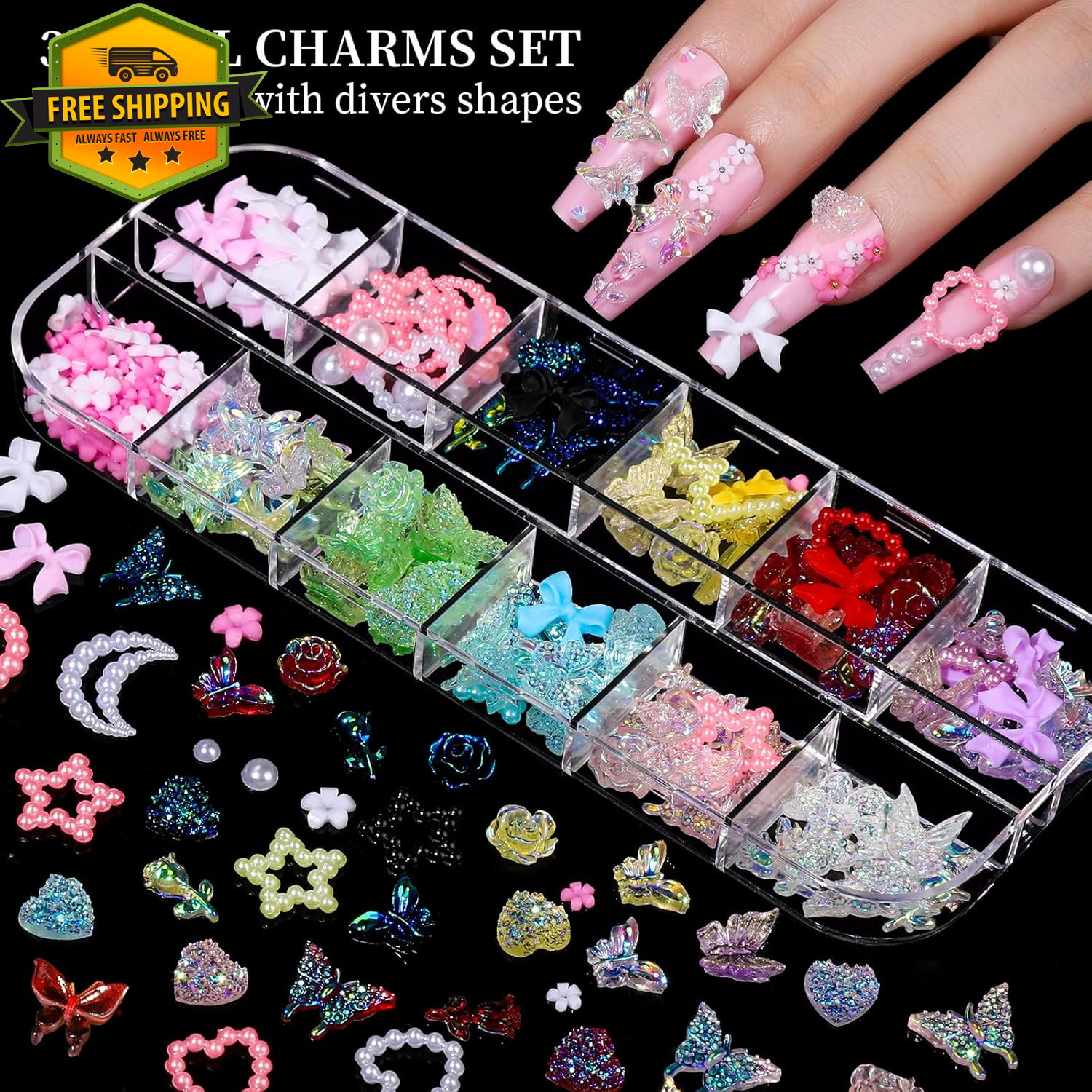 Nail Rhinestones Charms Kit 8 Box Colorful Flatback Gems For Nail Art DIY Crafts