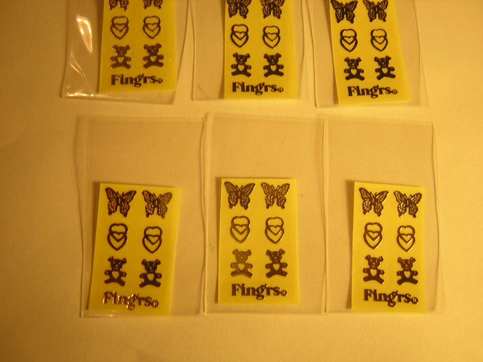 GOLD: Fingernail Art Decoration Decal 6 Sheets: Hearts, Butterfly and Teddy Bear