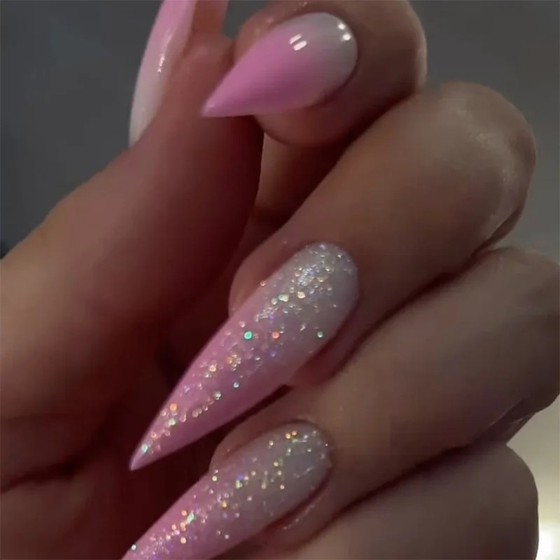 24pcs Red Blush Goth Long Stiletto Press On Nails