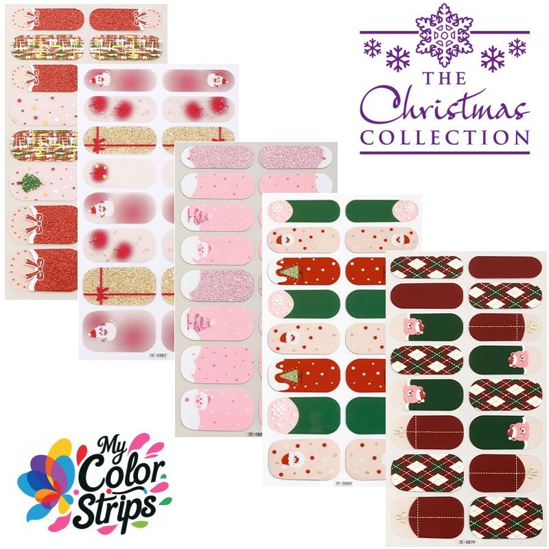 Full Size Christmas Nail Wraps Stickers Polish Look Art Self Stick Strips USA