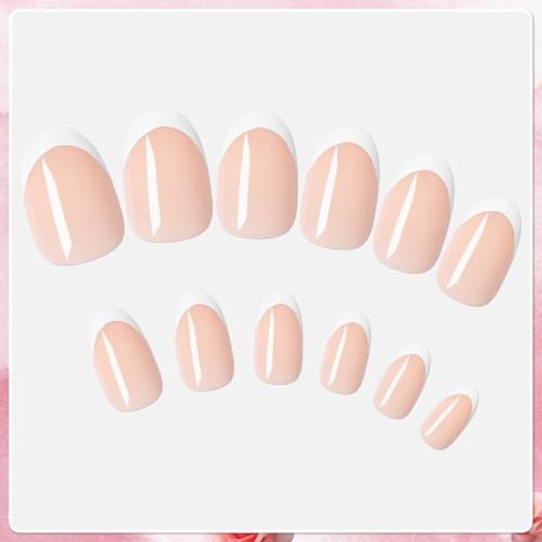 French Tip Press on Nails Short Oval Fake Nails, 120pcs Pale Pink & White