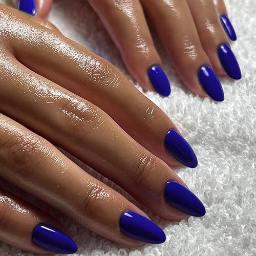 Oval Fake Nails – Royal Blue Press on Nails – Glossy Royal Blue