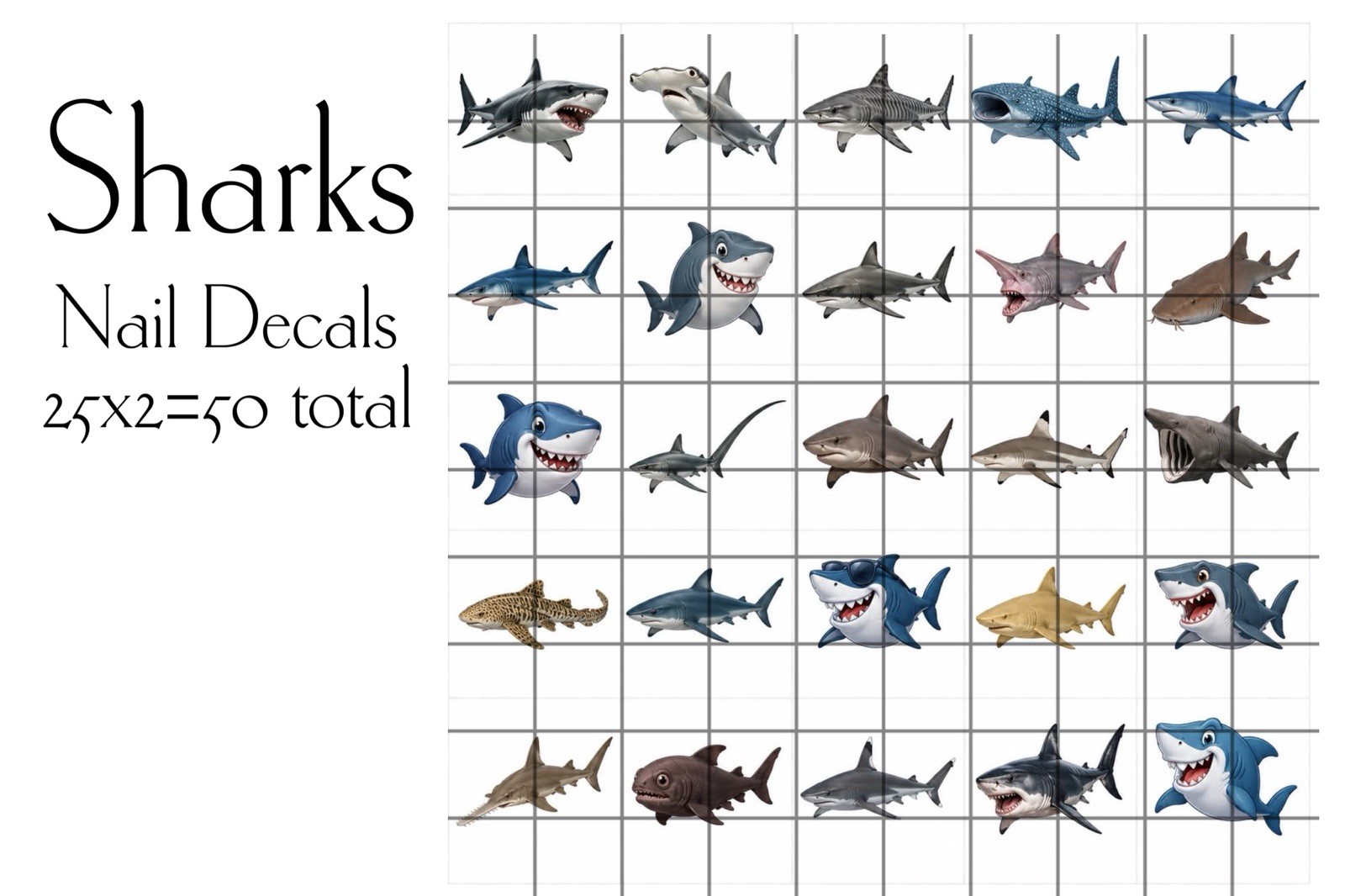 Sharks Waterslide Finger Nail Decals Instructions Bonus (set of 50) KC