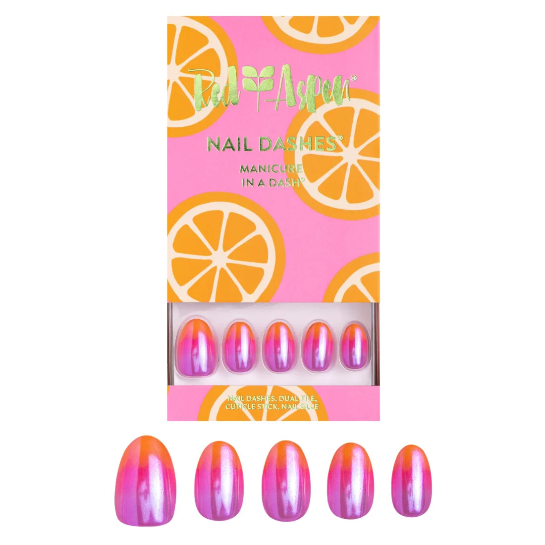 Red Aspen Press On Nails-Sizzle and Swirl, Sage Short Almond Orange Purple Ombre