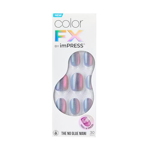 KISS No Glue Mani Press-On Nails, Color FX, ‘Fly Up’, Silver, Short Size,