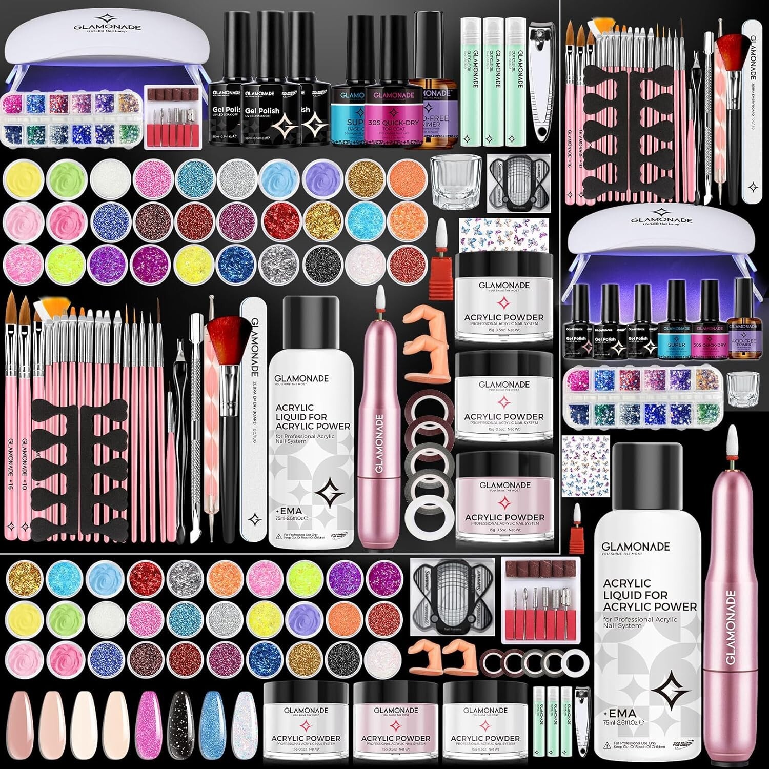 Acrylic Nail Kit for Effortless Manicures: Includes Drill & Brushes