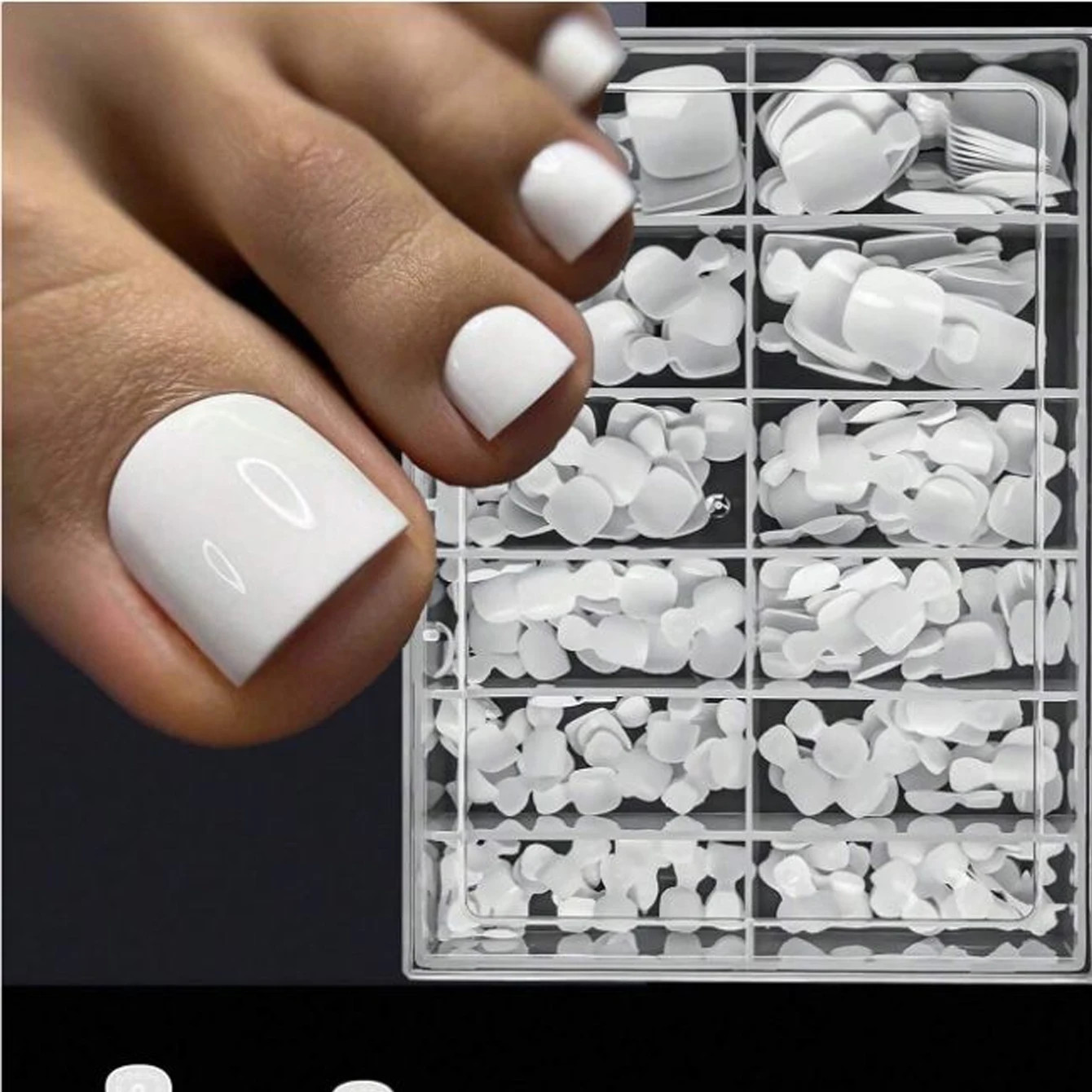 120PCS Reusable Acrylic White Fake Toe Nails Press On Nails For Women Perfect