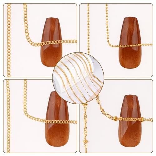 8 Strips Nail Art Chains Metal Chain Nail Charms Gold Nail Jewelry Chains 3D