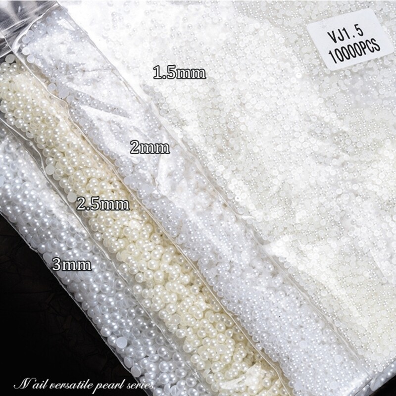 10000 Nails Art Beads,Flat Back Half Round Pearls,Nails Art Accessories