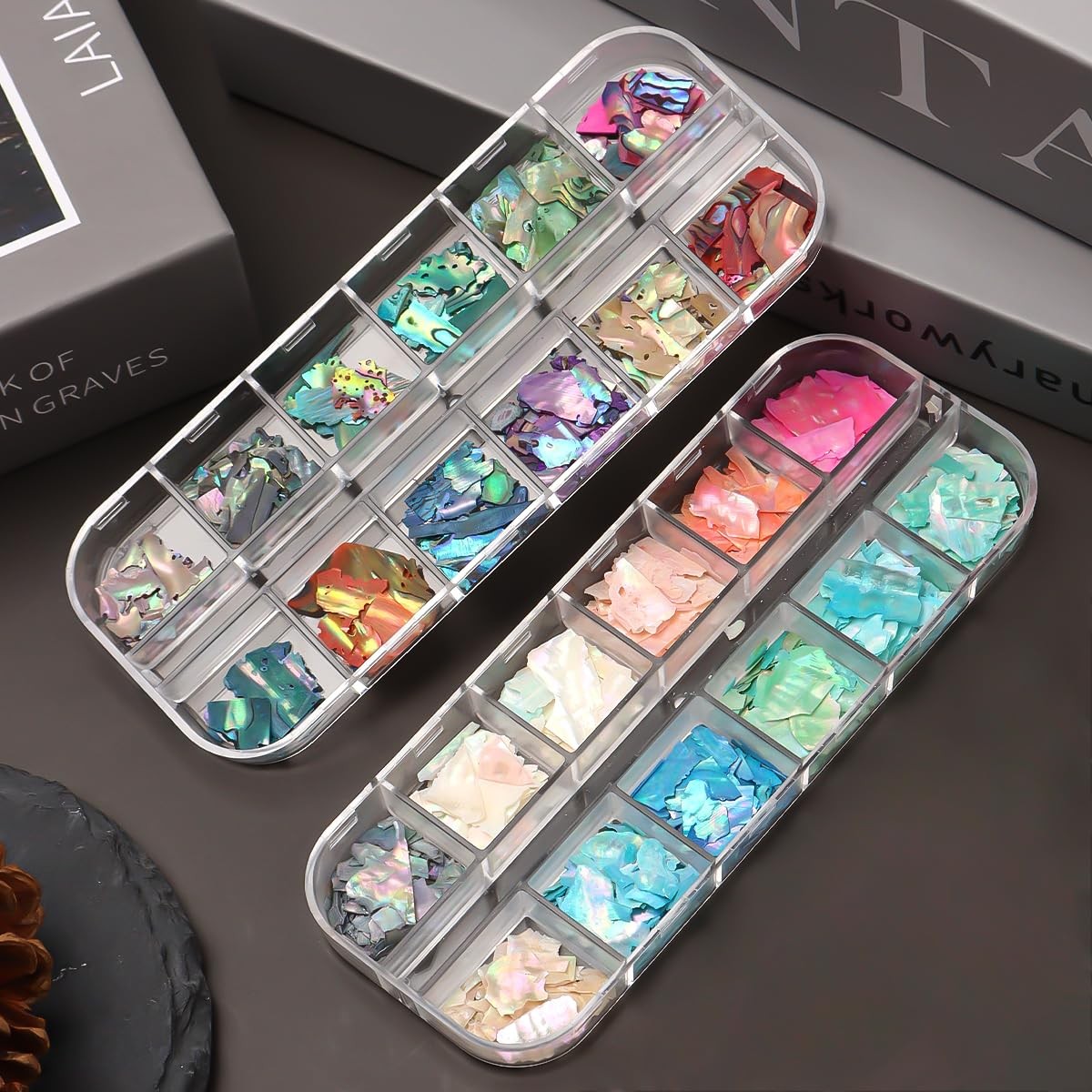 Aurora Shell Nail Glitter Flakes,Holographic Irregular Abalone Slices Sea She…