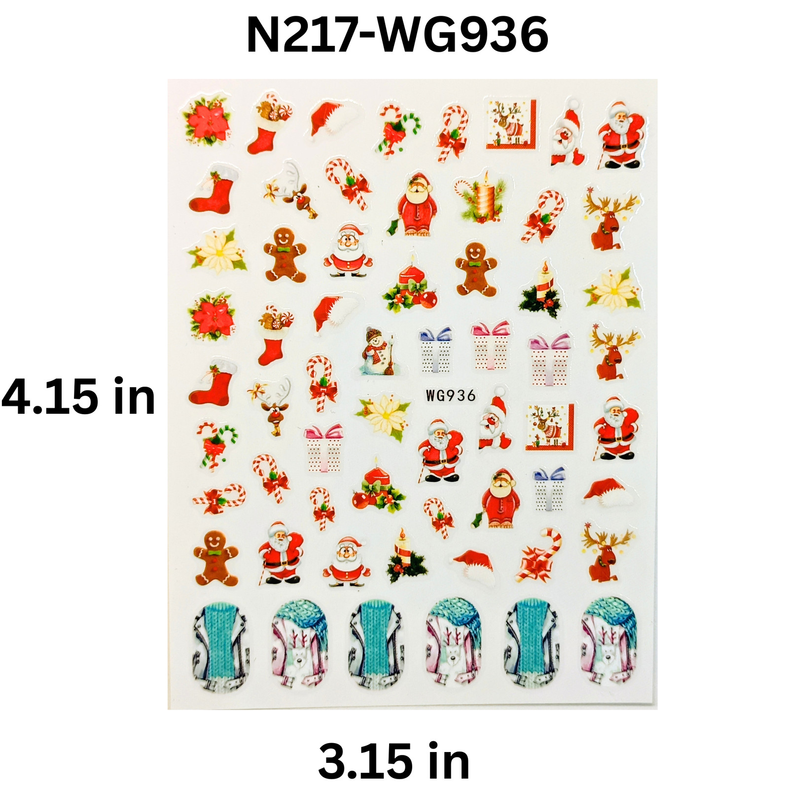 Festive Holiday Christmas Nail Art Stickers – Santa, Reindeer & Gingerbread