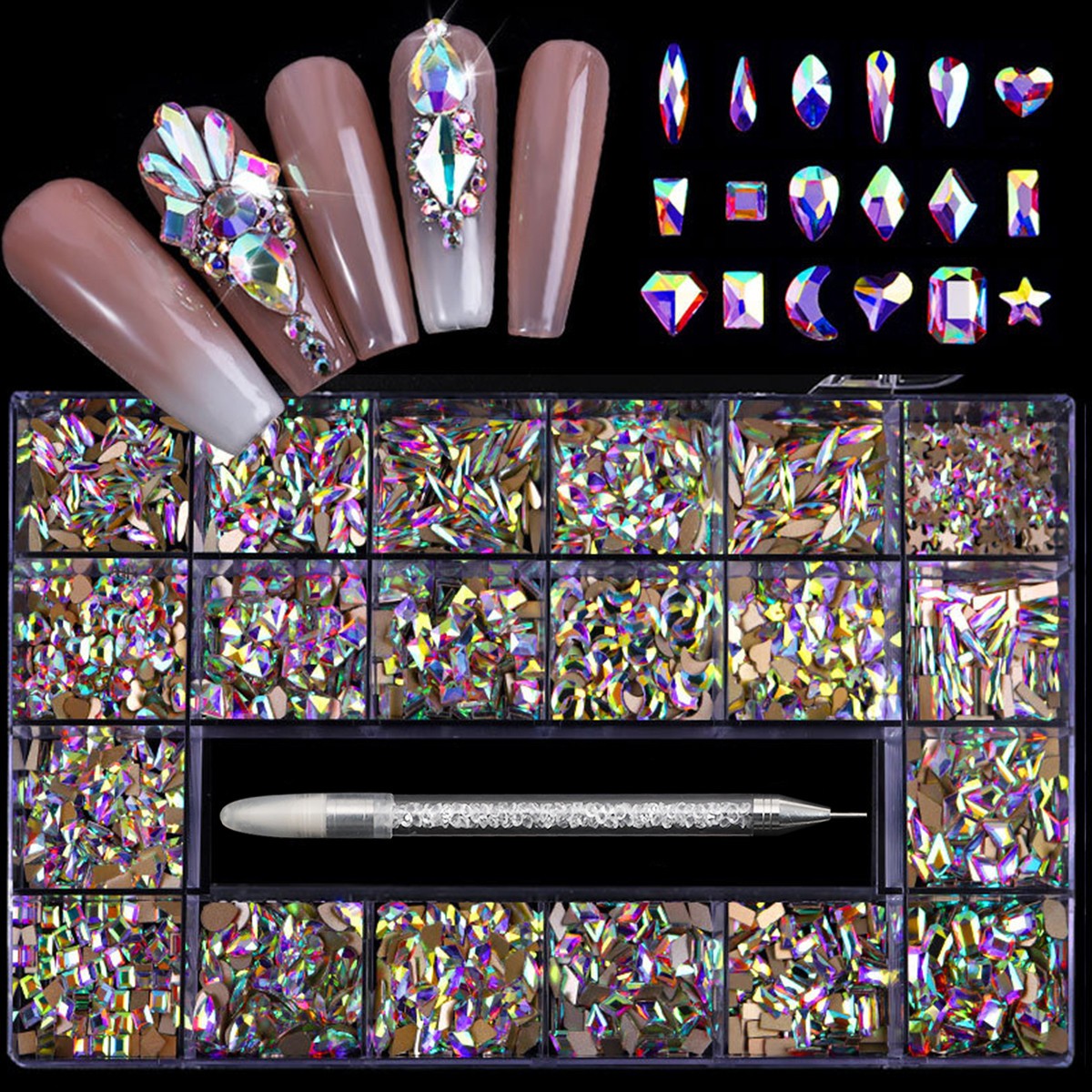 21 grid nail art diamond flat bottom glass diamond multi-style special-shaped di