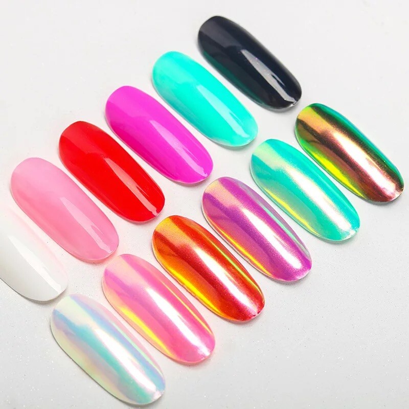 UNICORN CHROME Nail Powder White Mirror AURORA Effect Mermaid Rainbow AB Crystal