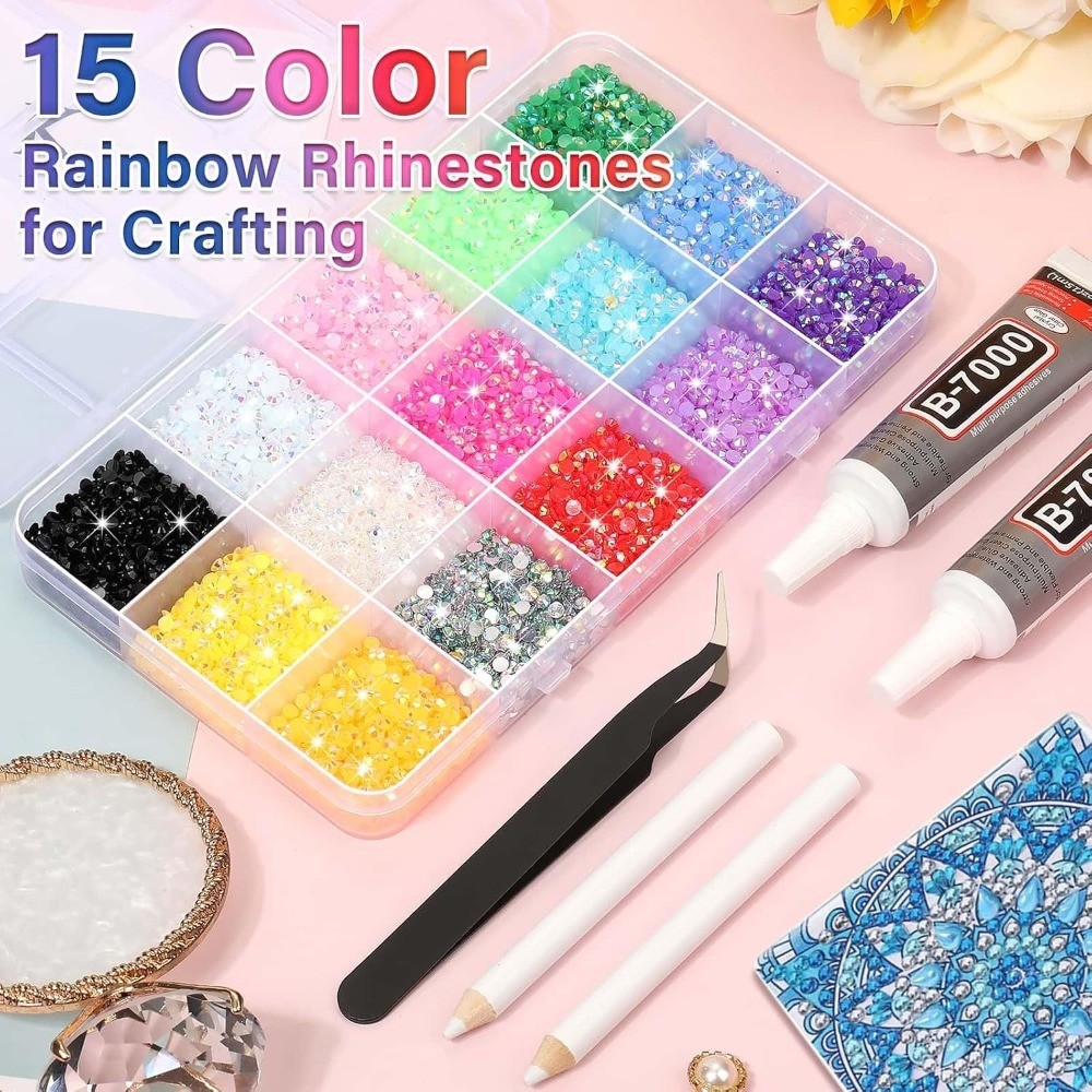 B-7000 Glue with 15000Pcs Craft Rhinestones, Resin Jelly Rhinestones Flat Back