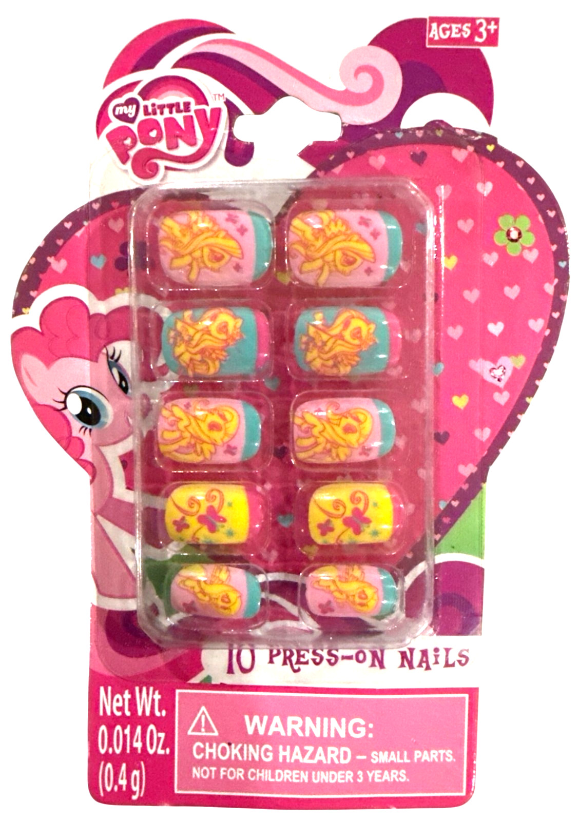 MY LITTLE PONY 10 Press-On Nails UNICORN+BUTTERFLIES Yellow+Pink+Blue GIRLS 3+