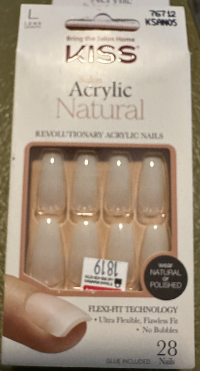 Kiss Nails Glue Long No Color Natural Acrylic 28 set nails