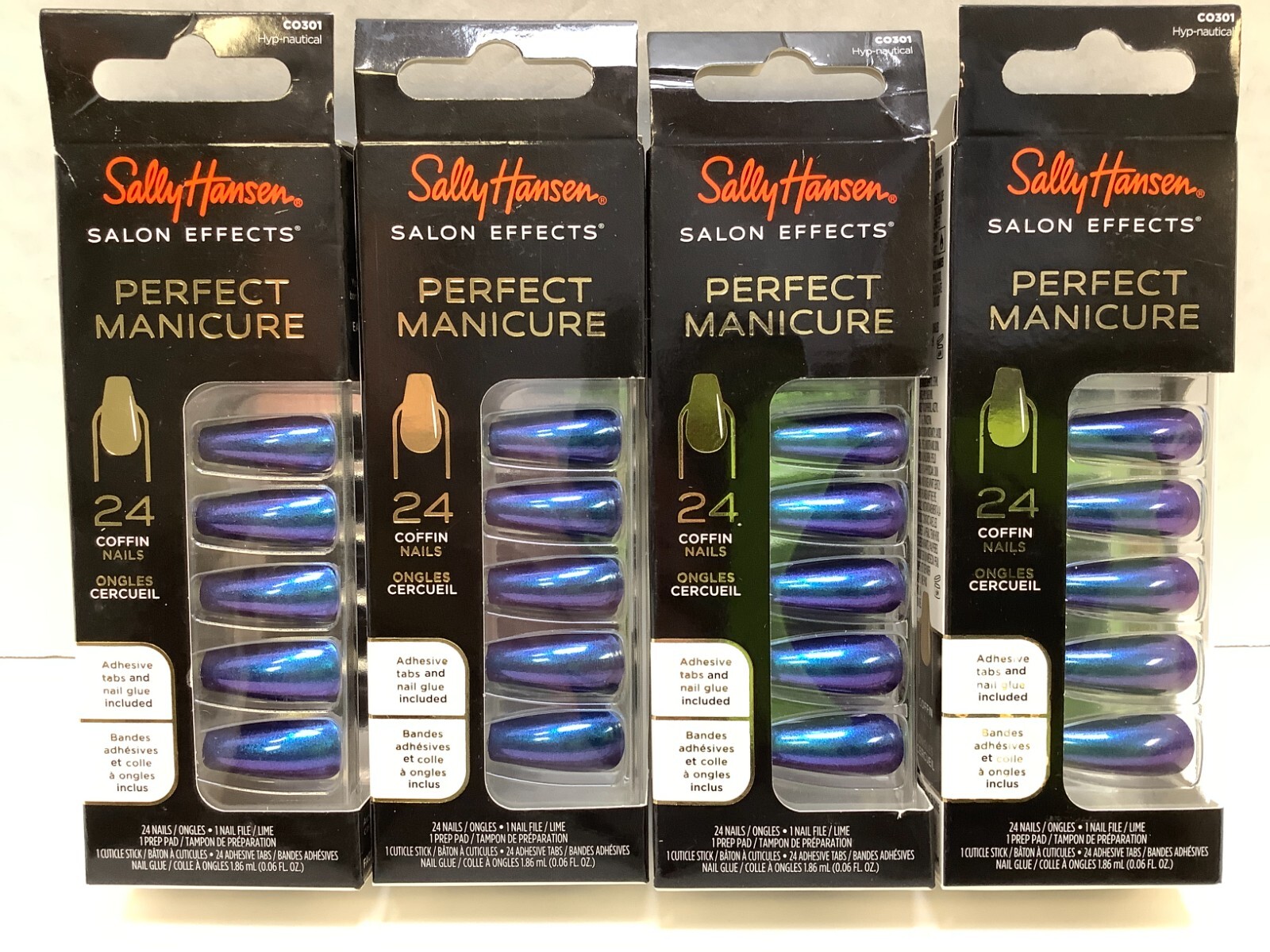 Sally Hansen Salon Effects Perfect Manicure, Coffin Nail, Hyp-nautical, 4 Pack