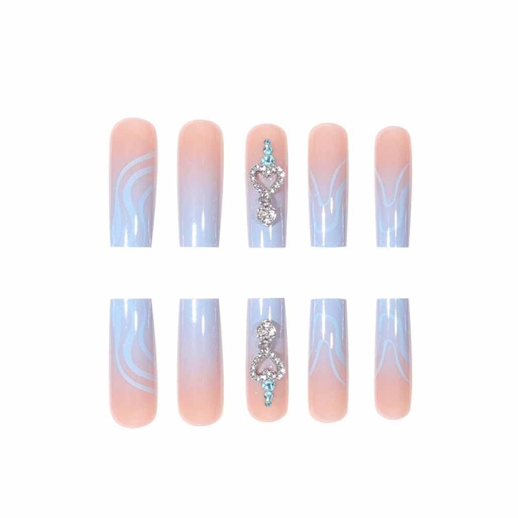 Trendy Blue Press On Nails with Rhinestones – Perfect for Any Occasion – 24PCS