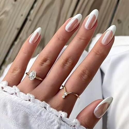 French Tip Chrome Press on Nails Almond Medium Fake Nails with A-French Tip