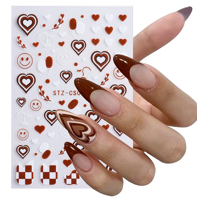 Heart Checkerboard Nail Sticker Emoticons Moon Star Rhombus Fire Flame