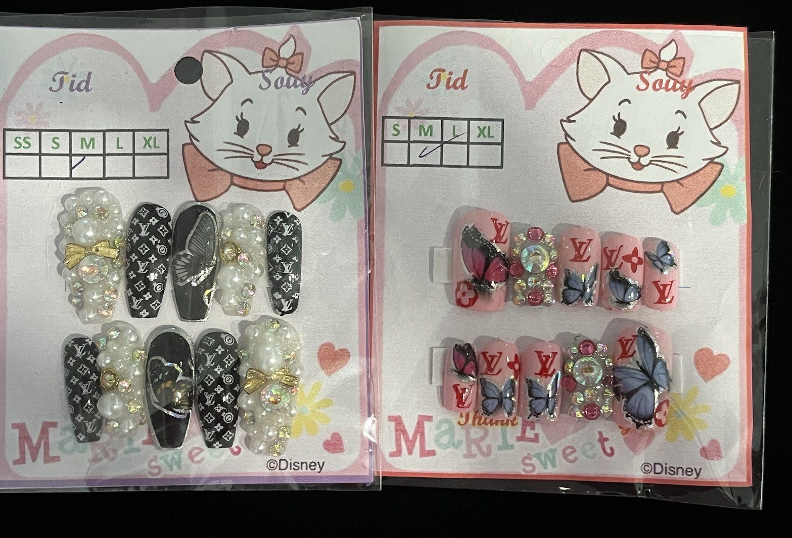 Nails Handmade press on nails hand painted 3D size M -Lot of 2 Sets