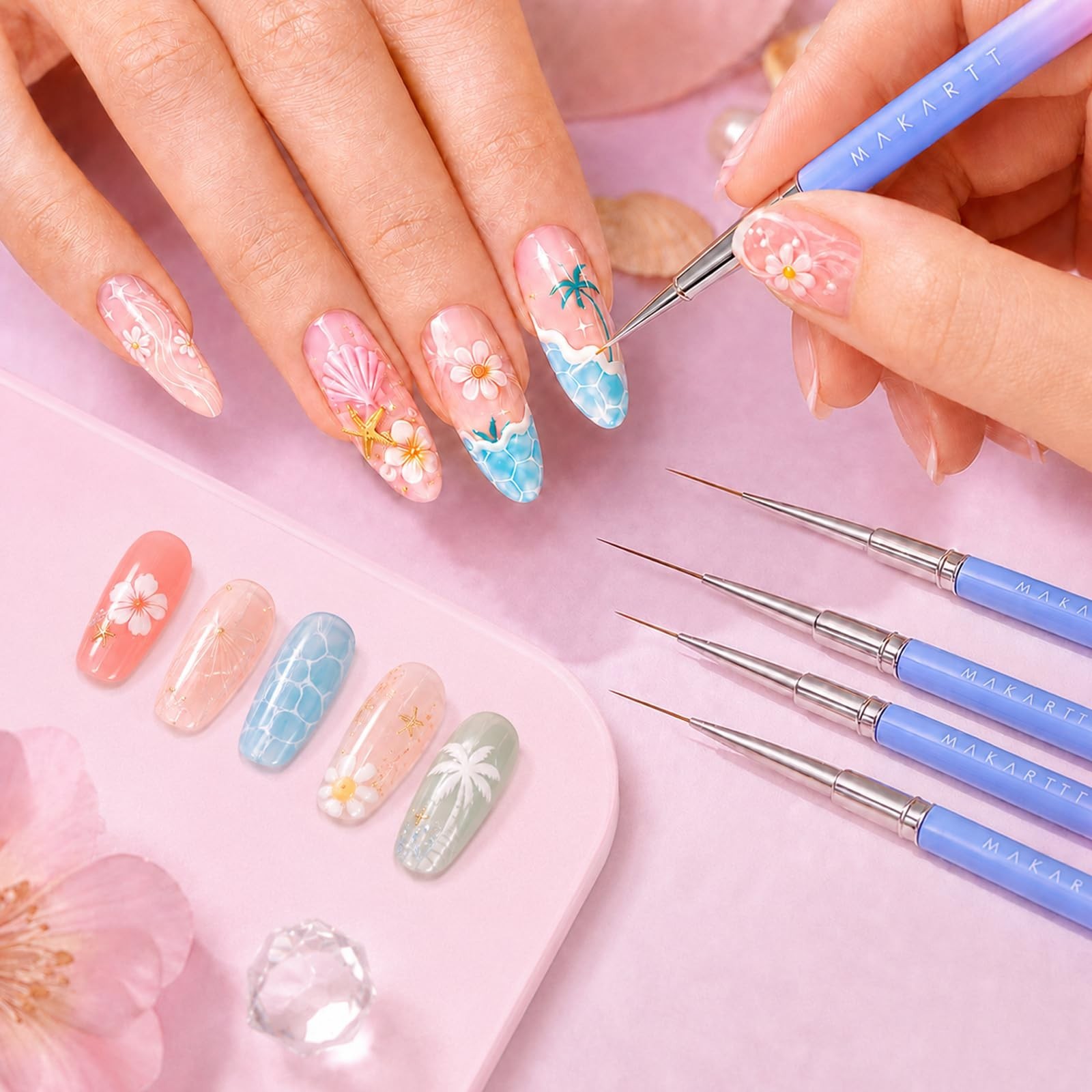 5pcs Nail Art Brush Set – Liner Brushes 7/9/11/15/25mm, Thin Design Tool for Gel