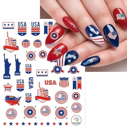 8 Sheets Independence Day Nail Stickers for Nail Art – 4th of July – USA Flag