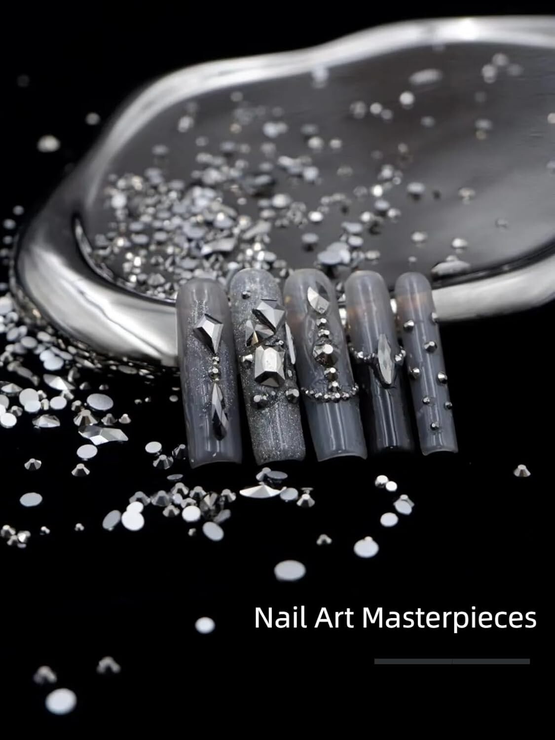 6080pc Black Nail Art Rhinestones with Multi Shapes 3D Flatback Crystals Diamond