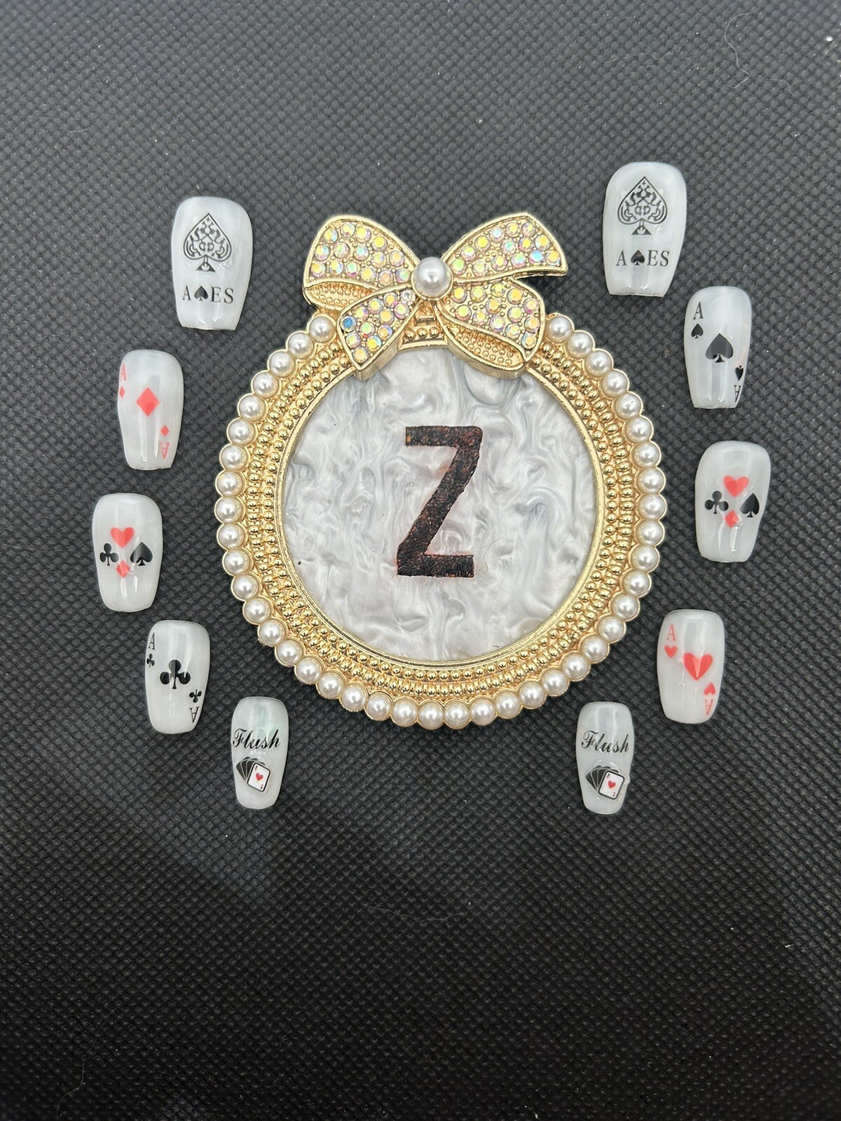 Z NAILZ! Handmade Milky White Casino/Card Themed Press On Nails