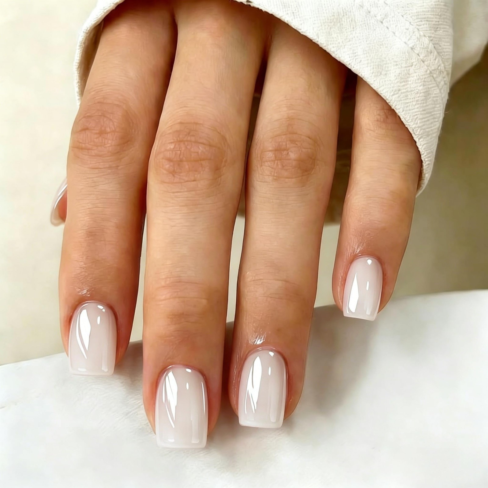 SXVME Short Square White Press on Nails Glazed