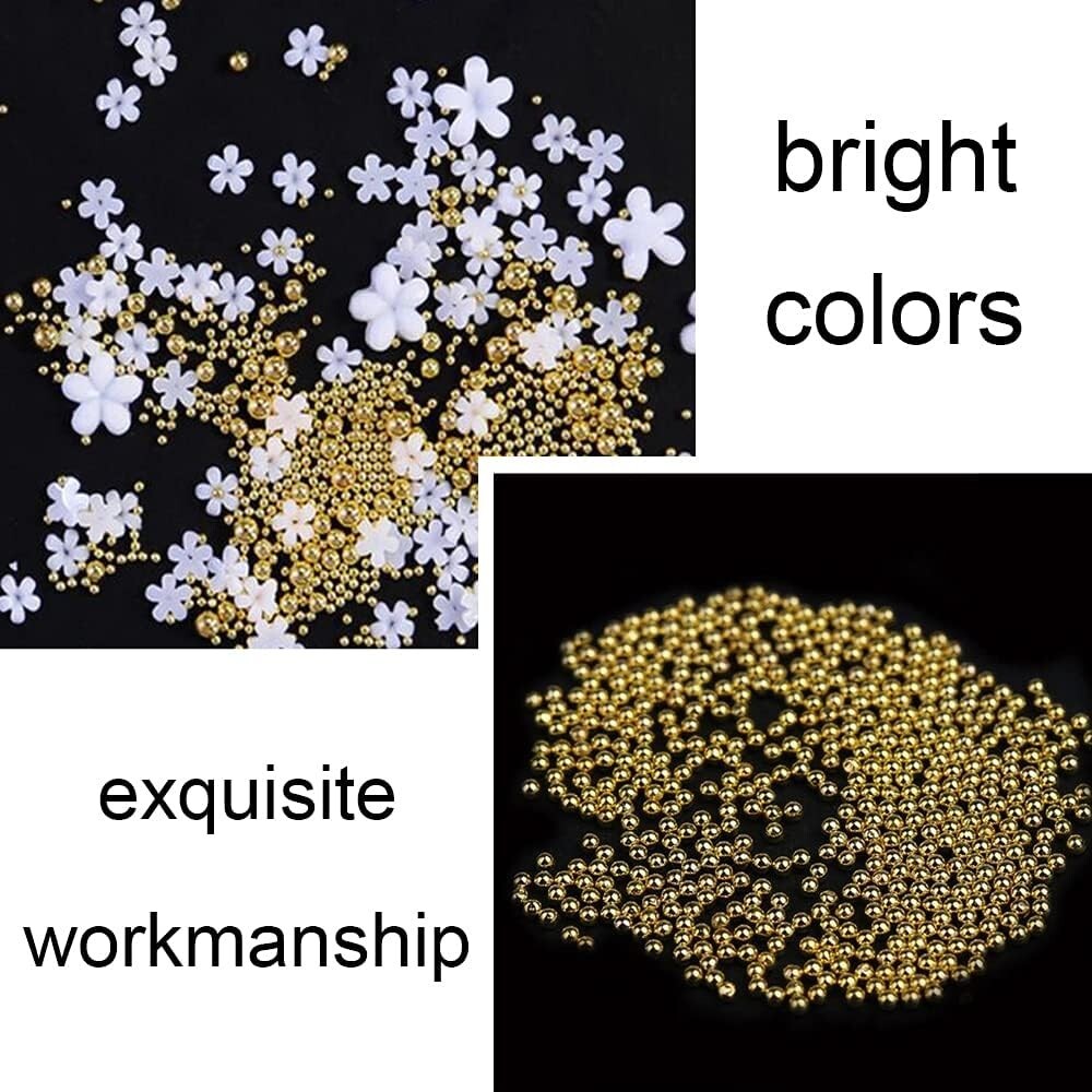 2 Sets 3D Acrylic Flowers Nail Embellishment Nail Decals Floral Pearl Steel Ball