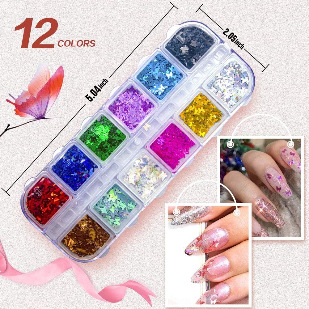 Decoracion Para Uñas Acrilicas Gel Brillo Natural De Mariposas 3D Foil 24 Color