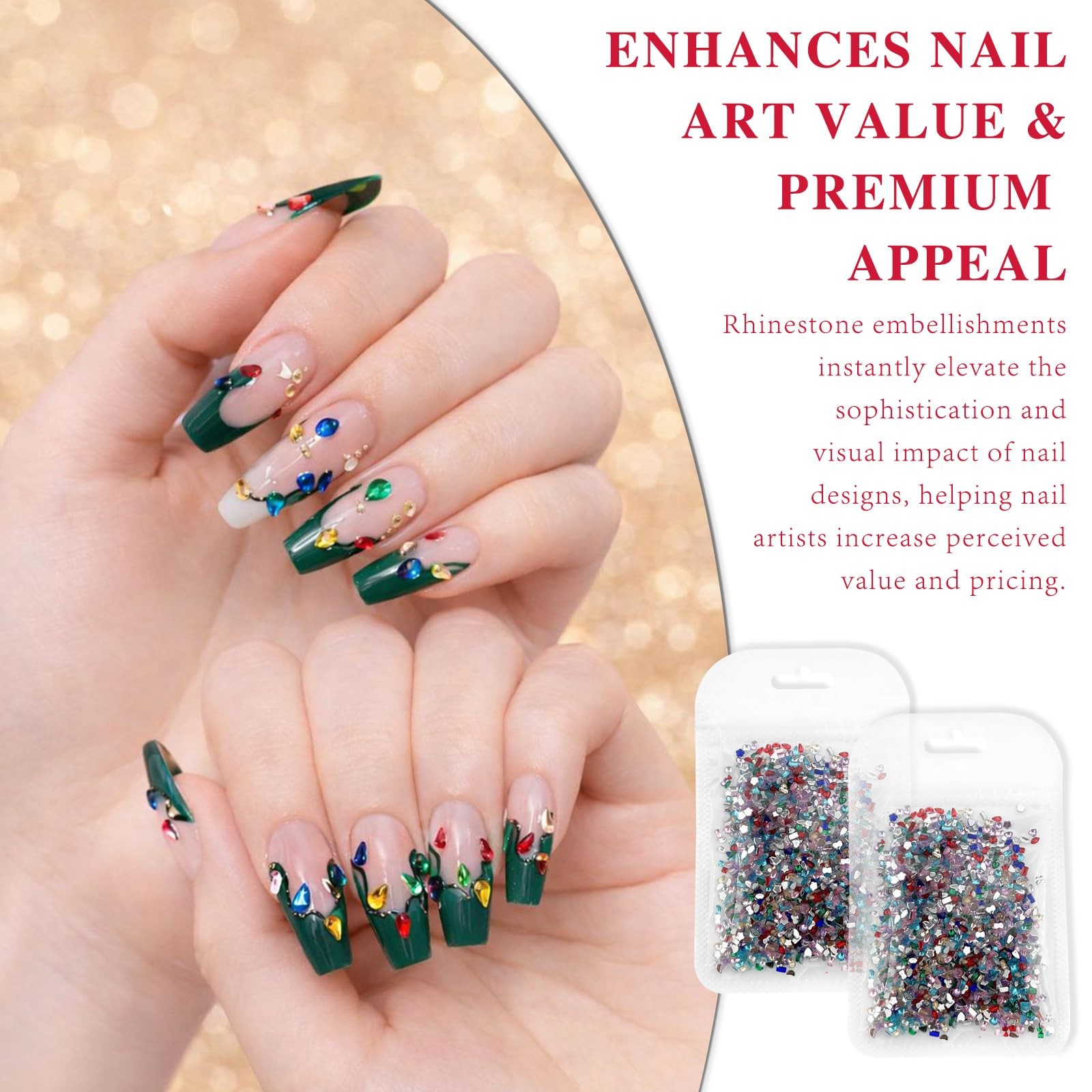 2000 PCS Colorful Crystal Nail Rhinestones Set – Multi-Shape multicolor